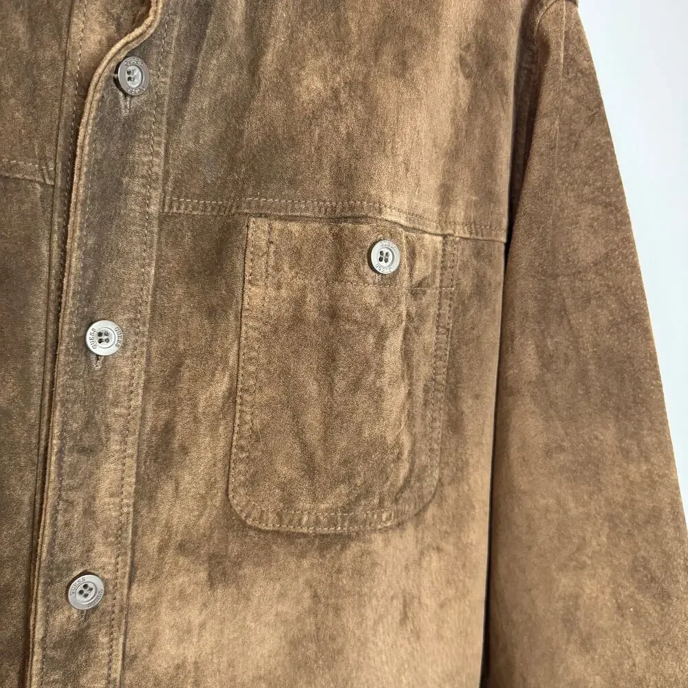 Guess Vintage Y2K Leather Suede Shirt Jacket Brown Men's M - Picture 8 of 12